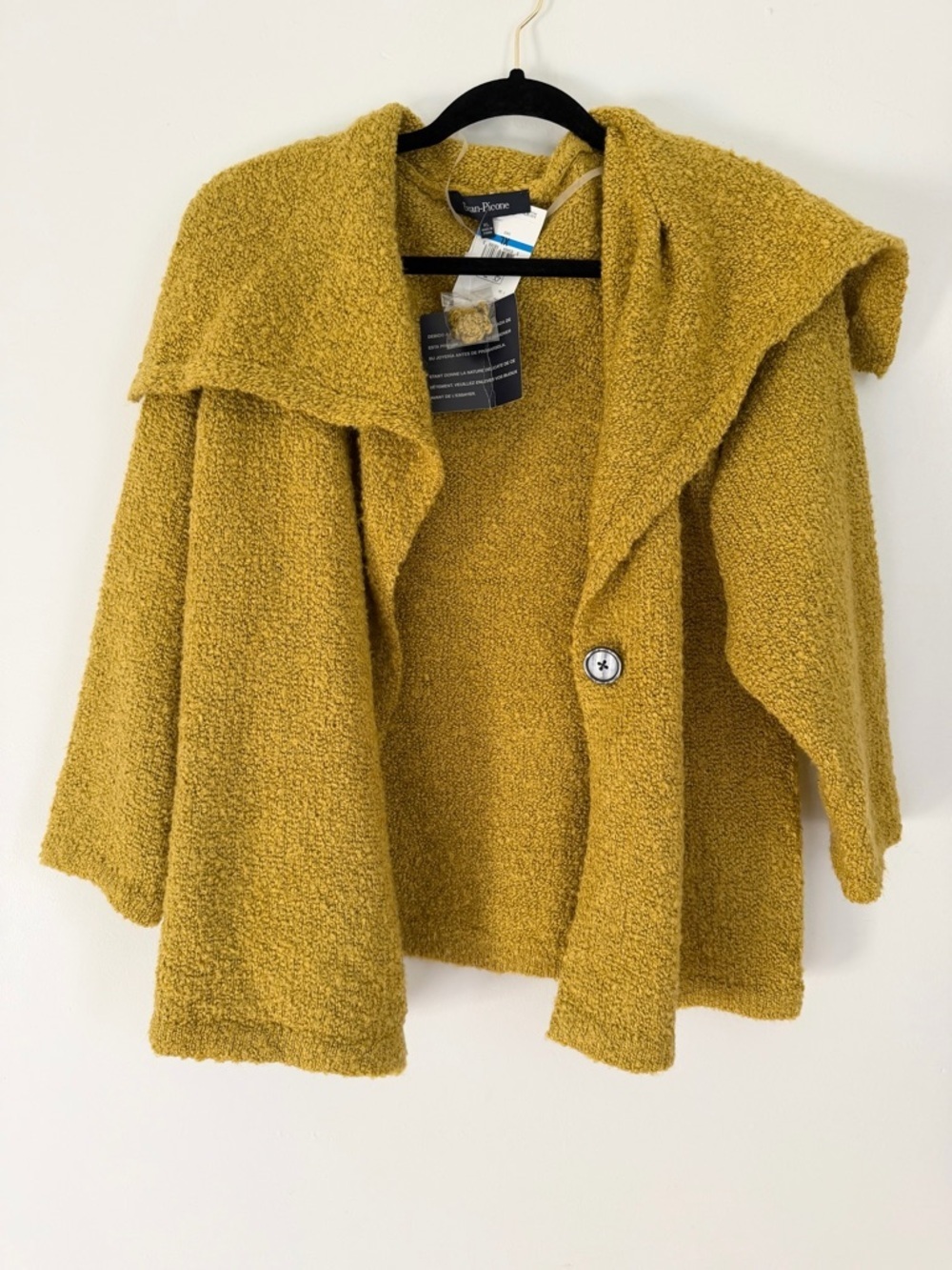Evan-Picone draped boucle cardigan wool blend XL yellow mustard